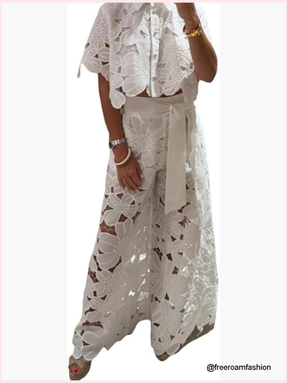 Lace Crop Top & Wide Leg Pants 2 Piece Set Dressy Outfit
